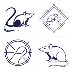 Obraz premium Four dark blue mouse icons with geometric designs rodent