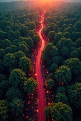 Circuit board forest at dawn, symbolizing emergent technology and nature s interconnectedness. A sprawling, dense forest where the trees and foliage are intricately designed circuit board pathways and