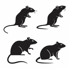 Four black mouse silhouettes in different poses rodent