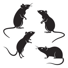 Four black mouse silhouettes on white background rodent