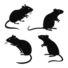 Four black silhouette mice icons in different poses