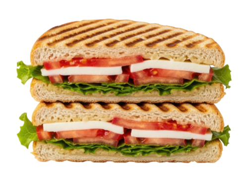 Delicious stacked panini sandwich transparent background cutout png