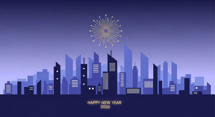 Blue cityscape silhouette with skyscraper buildings in a dark night sky, perfect for a vector urban business illustration