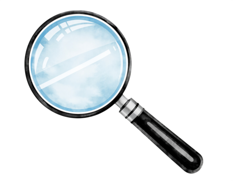 Classic magnifying glass with a black handle isolated on transparent background