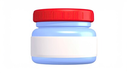 Small blue jar with red lid and blank white label