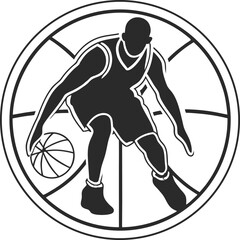 Basketball athlete behind back dribble silhouette isolated on transparent background