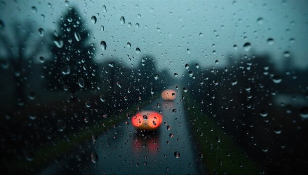 Rain Droplet Gray Window Pattern Abstract, blurred view through a window covered in rain droplets. The water forms intricate, abstract patterns on the glass. Shades of gray and subtle light