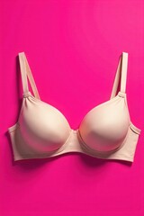 A vibrant pink backdrop enhances the bold design of a modern, seamless bra, conveying confidence and contemporary style. A studio photograph of a modern, seamless bra with a smooth finish, placed