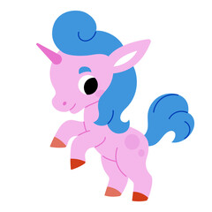 Pink unicorn with blue man. Magical cute character for fantasy themes and kids content. Vector flat illustration isolated on white background