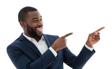 Smiling man pointing to the right transparent background cutout png