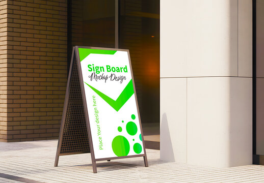 Frame Sandwich Board Sign Mockup Standing Outside Storefront or Business Entrance