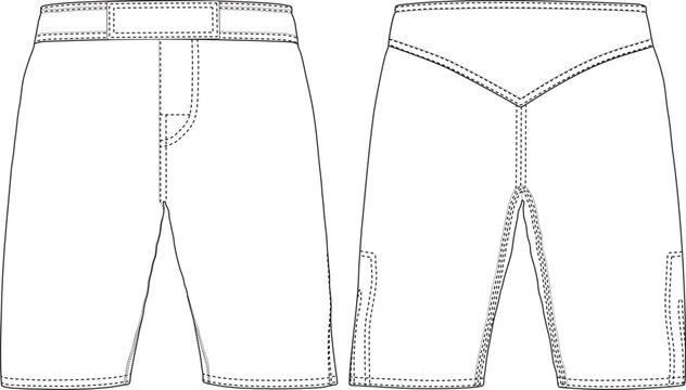 MMA Wrestling short Men Sewing Pdf Pattern/templates,Pdf Sewing Pattern,Digital pattern,MMA Wrestling short.MMA sports shorts vector line art editable technical apparel sketch mockup template.