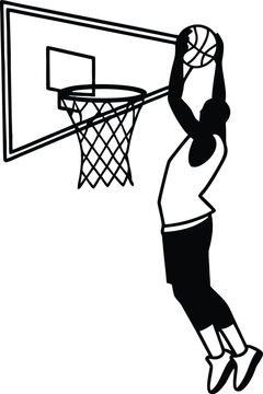 Basketball player alley oop finish silhouette isolated on transparent background