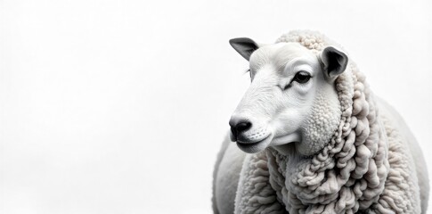 Minimalist White Sheep Wool Texture, Studio Lighting A minimalist studio photograph capturing the natural crimp and intricate texture of pure white sheep s wool, isolated on a seamless white