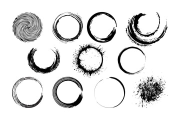 Set of paint brush stroke and abstract grunge banner for graphic background decoration.  Splatters of watercolor, ink, and a creative shape for social media. Vector frame art or texture element.