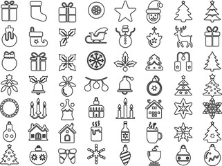 Collection of line art christmas and winter holidays symbols for design