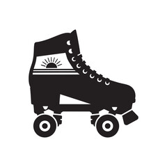 Roller Skate with Sunrise Design Silhouette Illustration