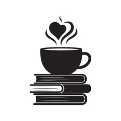 Stack of Books with Coffee Cup Silhouette illustration