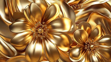Luxury golden floral decorative background with intricate precious metal details, 3d artistic design