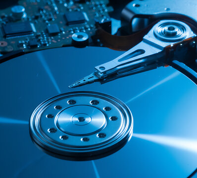 Internal View of a Hard Disk Drive (HDD) Platter and Read/Write Head