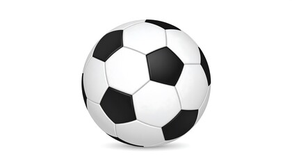 Fototapeta premium A 3D rendered soccer ball, a classic design with black and white pentagons and hexagons, sits on a white backdrop with a slight shadow