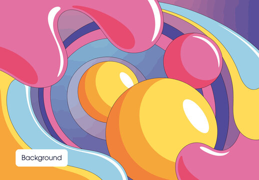 Abstract Retro Glossy Bubbles and Fluid Shapes Design