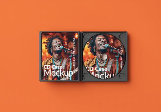 Open CD Case Mockup on Orange Background