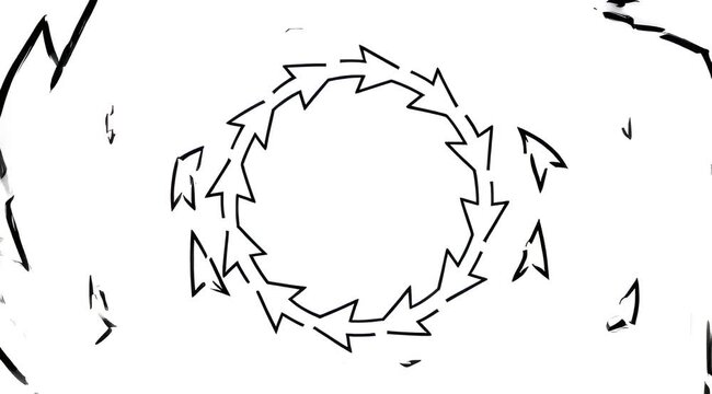 Circular arrangement of sharp pointed arrows forming a geometric pattern on a white background