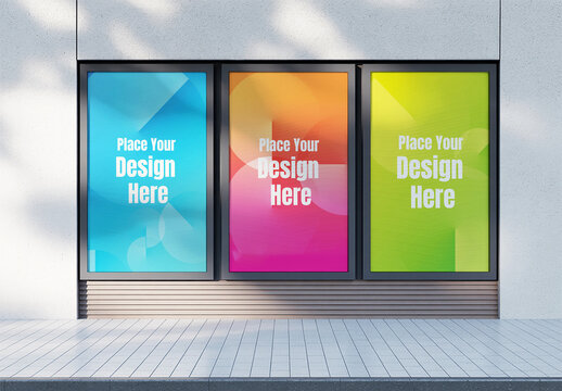Three Vertical Poster Mockups in Urban Display