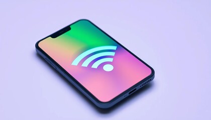 Wireless payment symbol, phone over NFC signal,   cashless,  flat