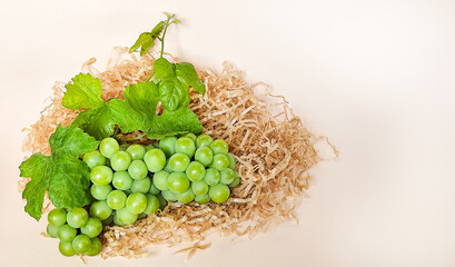 Green grapes on a beige background, composition