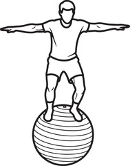 Person balancing on a large exercise ball with arms outstretched