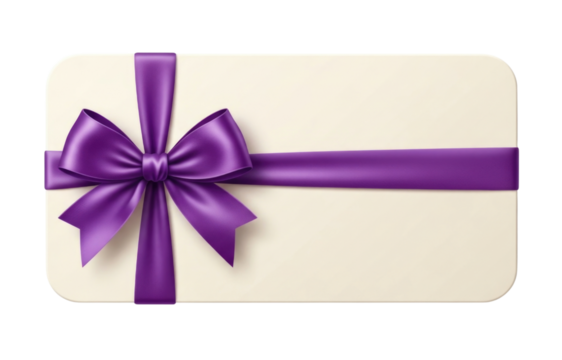 Gift card with purple ribbon and bow transparent background cutout png - Powered by Adobe