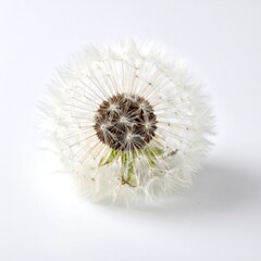 Fototapeta premium A close-up shot of a mature dandelion seedhead, perfectly spherical and composed of many fluffy, white seeds. The center is brown