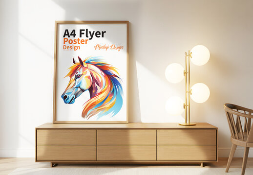 Vibrant Horse Art Poster in Sunny Modern Interior