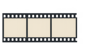 Film strip with blank frames, realistic old movie reel negative creating a vintage cinema look on transparent background