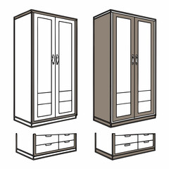 Two wardrobe icons with drawers and handles closet