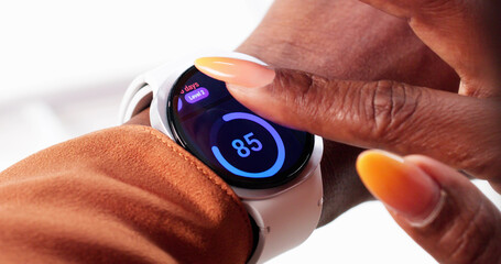 Fototapeta premium Professional Athlete Uses Heart Rate Monitor During Intense Fitness