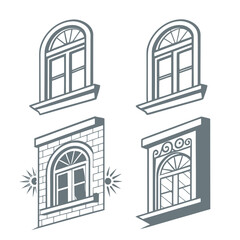 Four arched window vector icons with subtle light effects