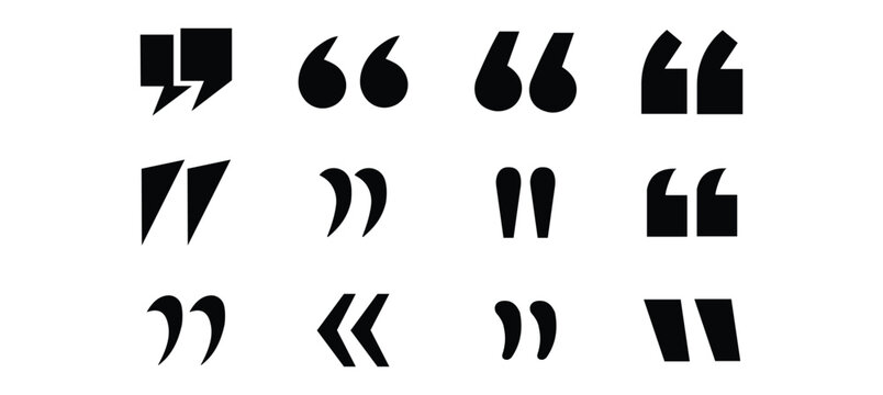 Set of quote mark icons isolated on white background.Quotation marks.Black quotes icon collection.