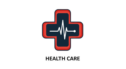 Modern healthcare logo featuring a red and dark blue cross with a white electrocardiogram line inside, symbolizing life, health, and medical care, perfect for use in medical advertising, health apps
