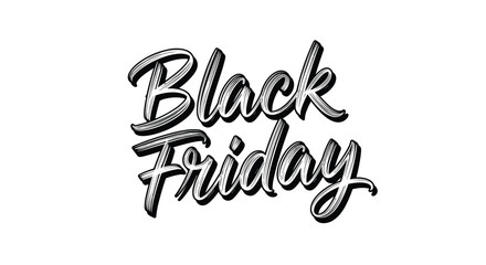 A beautifully hand-drawn 'Black Friday' script lettering with a vintage, textured effect, isolated on white, ideal for sale and promotion designs.