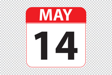 may 14 dates calendar icon.  simple and modern calendar icon on white background.