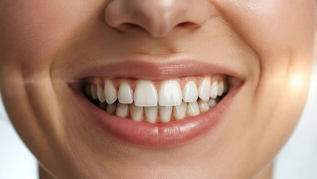Close-up of smiling person with bright white teeth, showing perfect dental hygiene and confidence, ideal for oral care and beauty themes