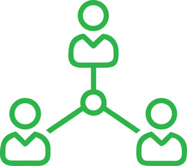 A common icon representing collaboration, teamwork, or a network of people. Green outline