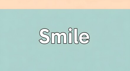 A simple and uplifting image featuring the word 'Smile' written in bold white letters on a light blue background with a soft peach-colored border at the top