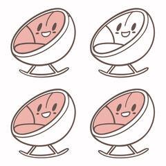 Four cute cartoon egg chairs with smiling faces icon