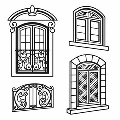Four vintage style architectural window designs retro 1