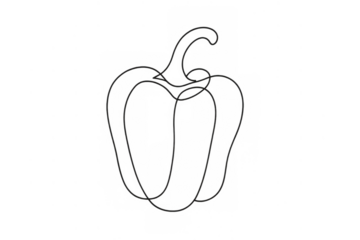 Bell pepper continuous line art drawing with minimalist style and modern aesthetic, isolated on transparent background