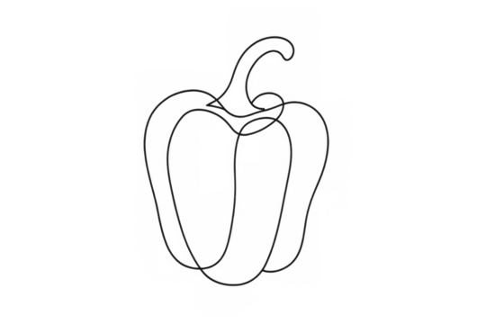Bell pepper continuous line art drawing with minimalist style and modern aesthetic, isolated on transparent background